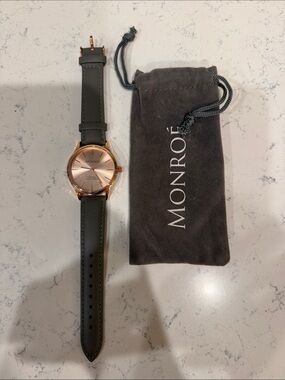 Monroe Rose Gold Dial Watch with Gray Leather Strap
